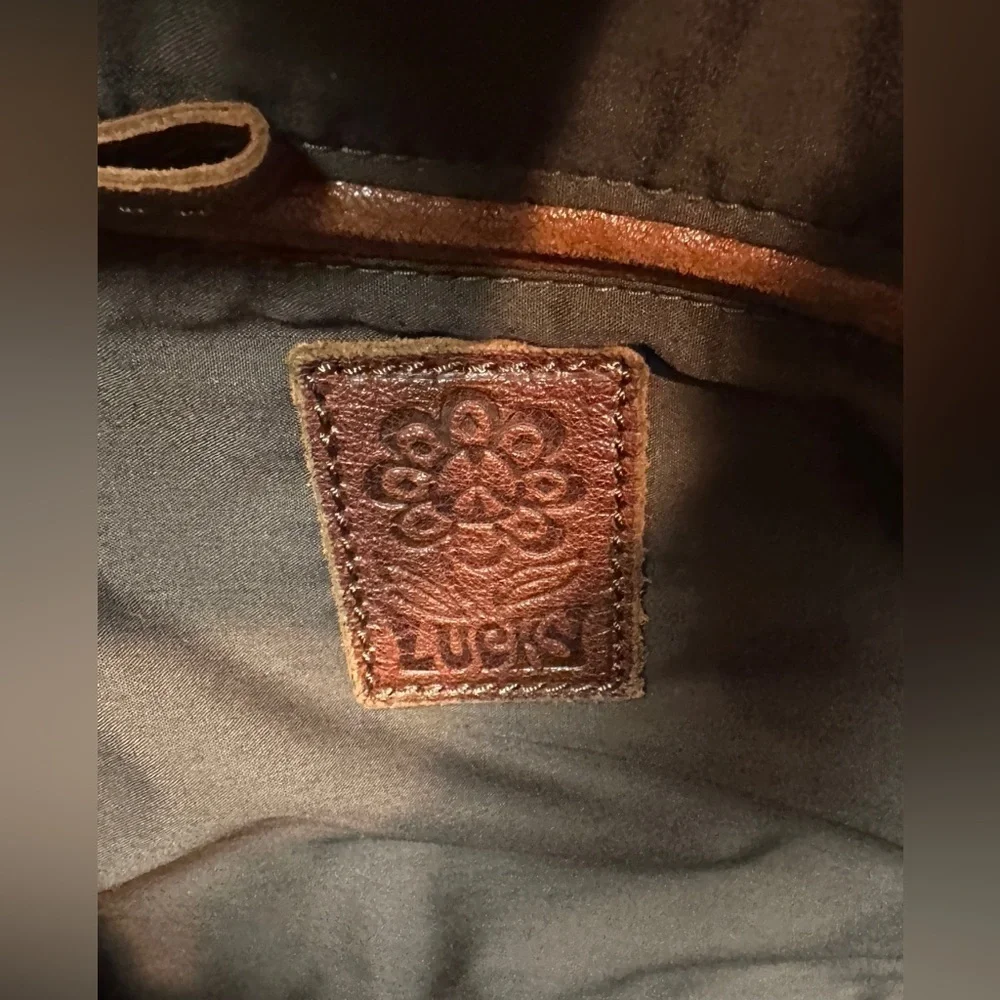 Lucky Brand Brown Italian Leather Shoulder Bag Double Handle Fold Over Closure - Picture 4 of 16